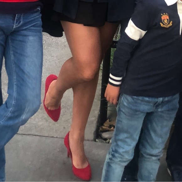 Red Heel Pumps Suede Leather Pointed Toe I.N.C. - Picture 2 of 9